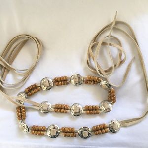 leather two strand  beaded belt boho style England